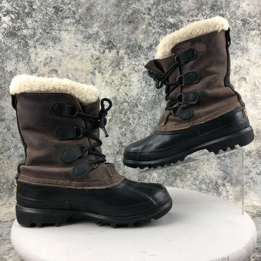 Sorel Men's Size 6 Bighorn Dark Brown Black Leather Lace-Up Lined Winter Boots